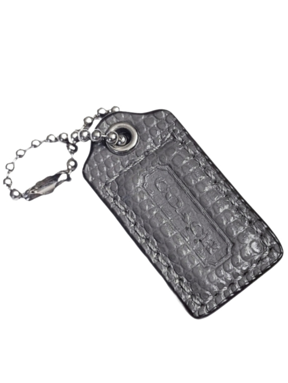 🩶 Coach 1.5" Mini Embossed Exotic Grey Leather Hangtag Bag Charm Fob Keychain